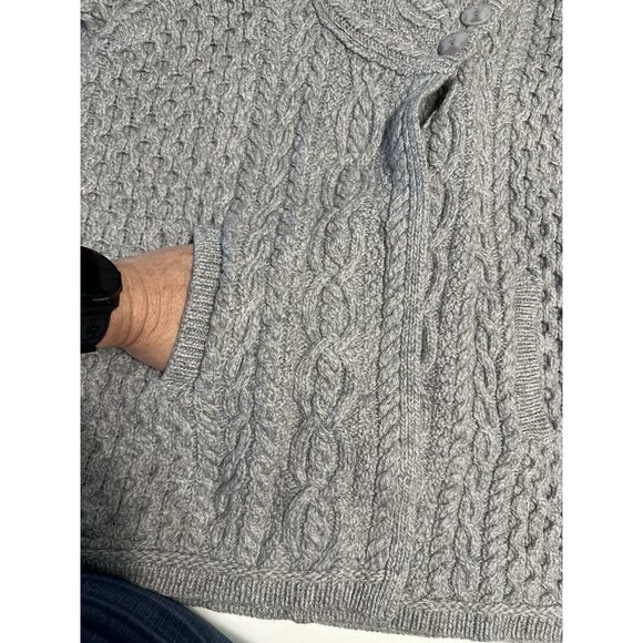 Aran Crafts Lg Iona Sweater Irish Merino Wool Cable 3 Button Jacket Gray - Picture 3 of 6